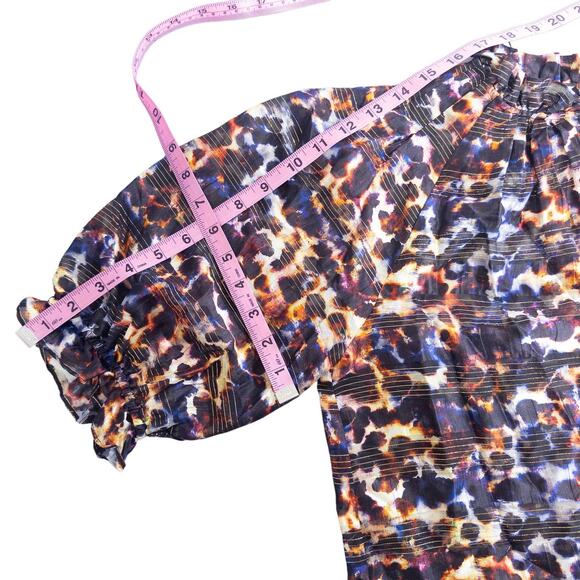 MARIE OLIVER Animal Print Metallic Stripe Short Sleeve Blouse Black Orange Small - Picture 9 of 9